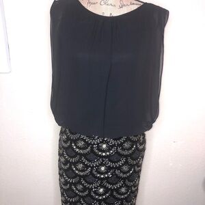Aiden Mattox Quinten Black Sheer, Beaded & Sequined, Sleeveless Dress Size 2